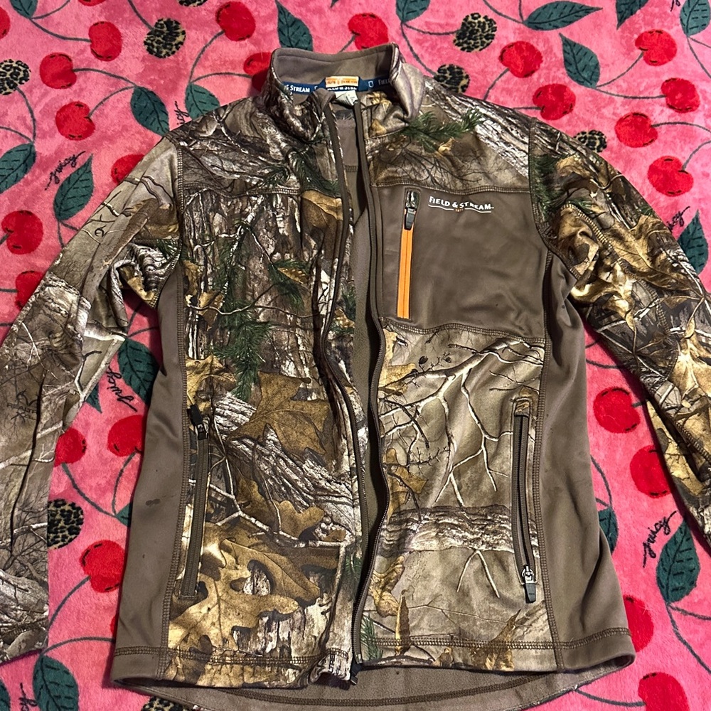 Realtree Camouflage Jacket with Orange Zipper